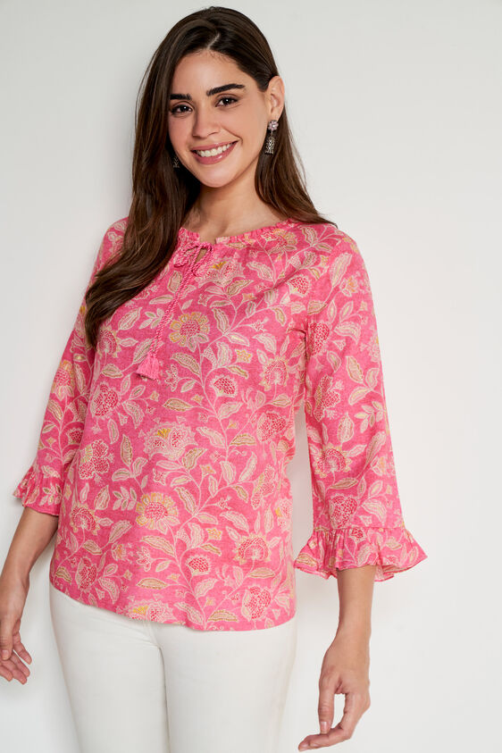 Pink Floral Flared Top, Pink, image 2